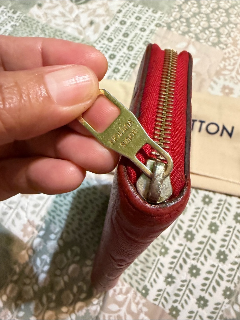 Louis Vuitton Red Embossed Monogram Zip Wallet - Picture 3 of 9